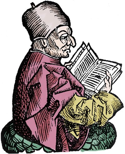 历史学家和神学家 Bede the Venerable (673-735) (Beda Venerabilis)。 Hartmann Schedel 的“纽伦堡编年史”木版画 作者 哈特曼·谢德尔（Hartmann Schedel）