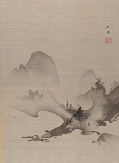 湖和山，约1885-89。 作者 桥本嘉穗