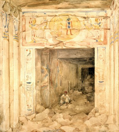 上埃及埃斯奈（Esneh）神庙的内部废墟。Hector Horeau（1801-1872 年），法国建筑师，水彩画。 作者 赫克托·赫劳