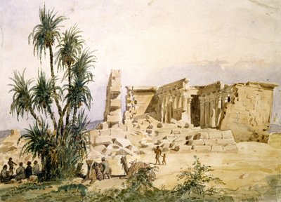 埃及努比亚阿斯旺的马拉卡神庙。Hector Horeau（1801-1872 年），法国建筑师，水彩画。 作者 赫克托·赫劳