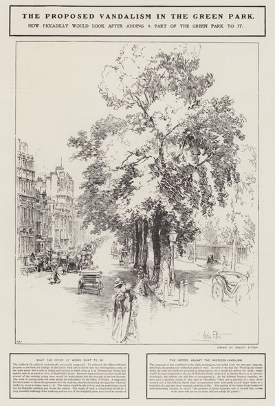 拟在伦敦绿色公园进行的破坏活动（litho）。 作者 赫德利·菲顿（Hedley Fitton）