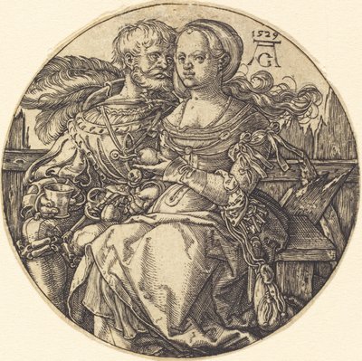 一对恋人的坐姿，1529年。 作者 海因里希·阿尔德勒弗（Heinrich Aldegrever）