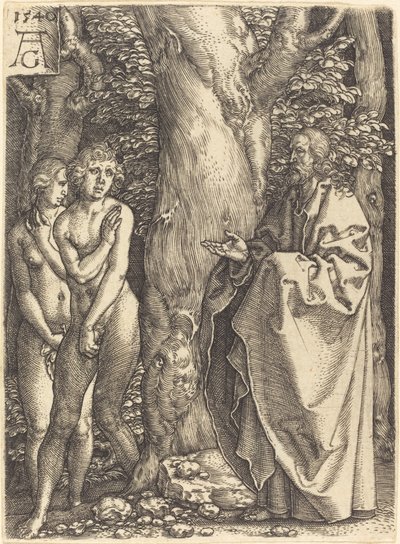 亚当和夏娃隐藏自己，1540年。 作者 海因里希·阿尔德勒弗（Heinrich Aldegrever）