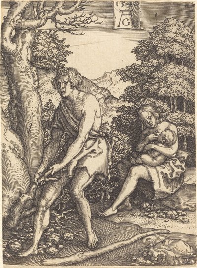 亚当和夏娃在工作，1540年。 作者 海因里希·阿尔德勒弗（Heinrich Aldegrever）