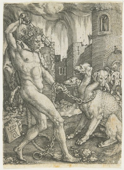赫拉克勒斯链条塞伯鲁斯，1550年 作者 海因里希·阿尔德勒弗（Heinrich Aldegrever）