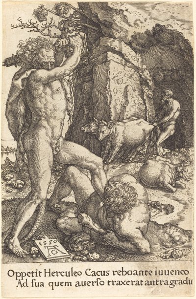 赫拉克勒斯杀死卡库斯，1550年。 作者 海因里希·阿尔德勒弗（Heinrich Aldegrever）