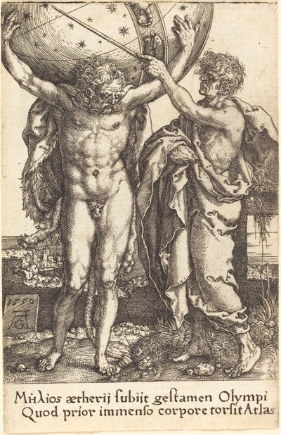 海格力斯和阿特拉斯，1550年。 作者 海因里希·阿尔德勒弗（Heinrich Aldegrever）