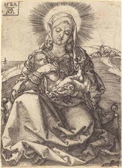坐在垫子上的风景中的圣母，1527年。 作者 海因里希·阿尔德勒弗（Heinrich Aldegrever）