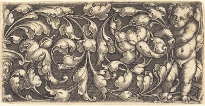 裸体婴儿手持双卷叶饰 作者 海因里希·阿尔德勒弗（Heinrich Aldegrever）