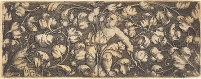 有叶子的装饰品，中间是一个孩子，1539年。 作者 海因里希·阿尔德勒弗（Heinrich Aldegrever）