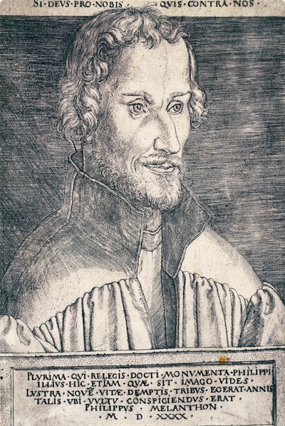 德国人文主义者和神学家菲利普·梅兰希顿 (Philipp Melanchthon) 或菲利普·施瓦泽德 (Philipp Schwarzerd) (1497-1560) 的肖像，由 Heinrich Aldegrever (1502-ca 1561) 雕刻 作者 海因里希·阿尔德勒弗（Heinrich Aldegrever）