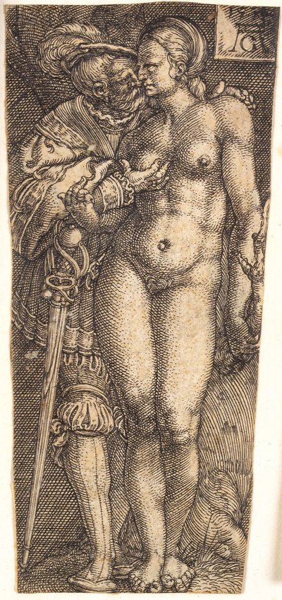 带有士兵和裸女的鞘状设计 作者 海因里希·阿尔德勒弗（Heinrich Aldegrever）