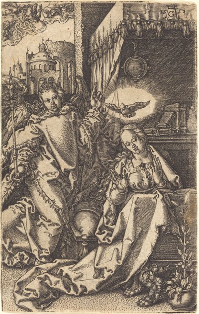 天使报喜》，1553年。 作者 海因里希·阿尔德勒弗（Heinrich Aldegrever）