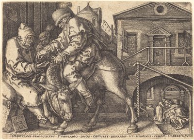 好撒玛利亚人为旅行者支付住宿费用 作者 海因里希·阿尔德勒弗（Heinrich Aldegrever）