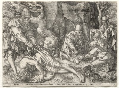 好撒玛利亚人的寓言强盗袭击旅行者 作者 海因里希·阿尔德勒弗（Heinrich Aldegrever）