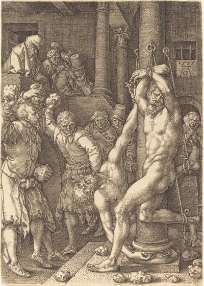被人民用石头砸死的两位长老，1555年。 作者 海因里希·阿尔德勒弗（Heinrich Aldegrever）