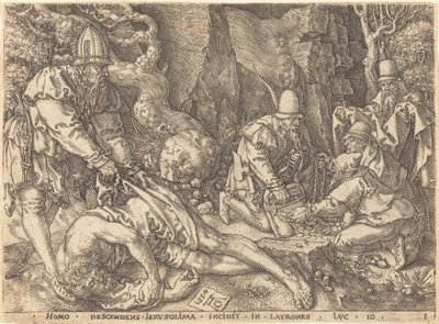 小偷中的旅行者，1554年。 作者 海因里希·阿尔德勒弗（Heinrich Aldegrever）