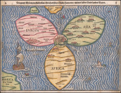 海因里希-布恩廷绘制的 1581 年四叶草世界地图 作者 海因里希·邦廷