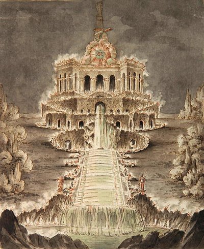 八角形照明草图（纸上铅笔、钢笔和水彩画） 作者 海因里希·克里斯托夫·朱索