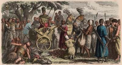 古埃及：囚犯们在胜利的法老拉美西斯二世之前被带到1866年 作者 Heinrich Leutemann
