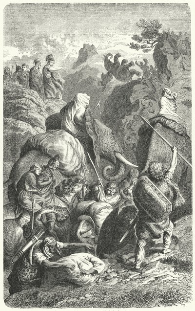 汉尼拔穿越阿尔卑斯山，公元前 218 年（版画） 作者 海因里希·勒特曼