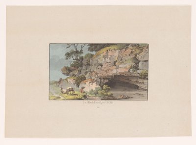 蒙切朗附近山洞旁牧羊人与山羊的景色
à montcherand, prés d