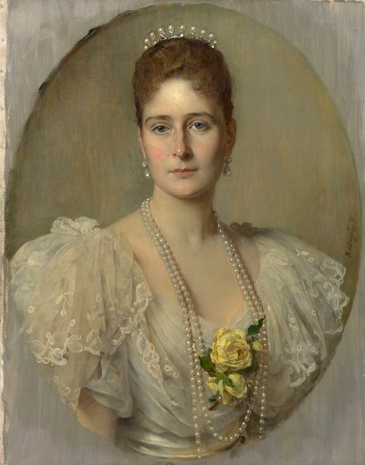 俄国皇后亚历山大·费奥多罗夫娜（Alexandra Fyodorovna）女皇的肖像，1872-1918年，沙皇尼古拉斯二世的妻子，1897年。 作者 Heinrich von Angeli