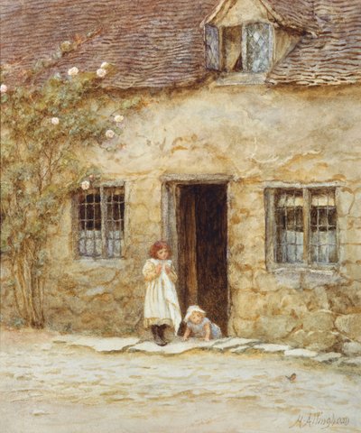 At the Cottage Door (watercolour with scratching out) 作者 海伦阿灵厄姆