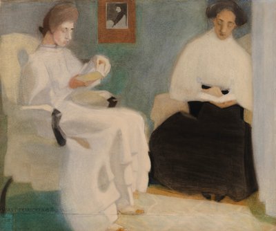 女孩阅读，1907年。 作者 海伦·谢尔夫贝克