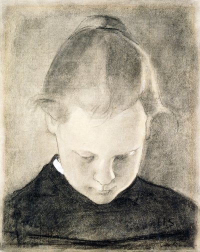 读书的女孩》，约 1905 年（纸上炭笔和水粉画） 作者 海伦·谢尔夫贝克