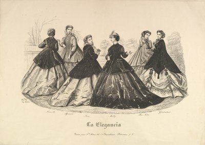1865-66年，来自La Elegancia的《六名户外女性》，第676号。 作者 埃洛伊·卢瓦尔