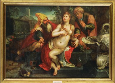 苏珊娜和长老们......（木板绘画） 作者 亨德里克 (Attr. to) Goltzius