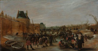 在小镇结冰的运河上嬉戏 作者 Jan van de Velde (II)（拒绝归属）