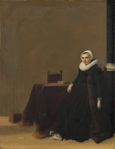 带着狗的女人的画像，约1635年 作者 Hendrick Gerritsz锅