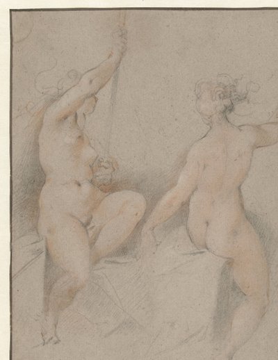 两个坐着的女性裸体 作者 Hendrick Goltzius (follower of)