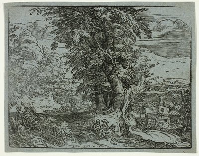 牧羊夫妇风景画，选自《四幅小风景画 作者 亨德里克·戈尔齐乌斯