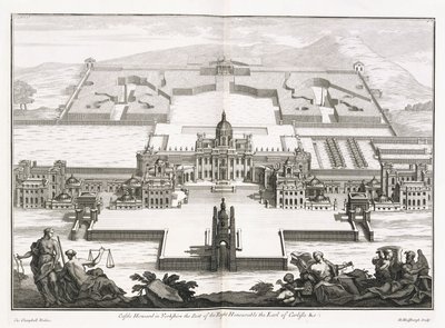 约克郡的霍华德城堡，来自“维特鲁威·不列颠尼古拉”（Vitruvius Britannicus）或科林·坎贝尔（Colin Campbell）的“英国建筑师，其中包含英国不公开和私人的常规建筑物的平面图，立面图和剖面图” 作者 亨德里克·赫尔斯伯格