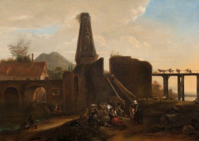 旅行者休息与经典废墟，1663油画布 作者 Hendrick Verschuring