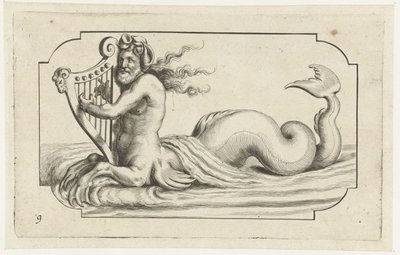 特莱顿弹奏竖琴
Nouveau Livre des Dieux et Deeßes De la Marine Bouckje of Sea Gods and Goddesses（丛书名） 作者 亨德里克·德凯泽 (I)