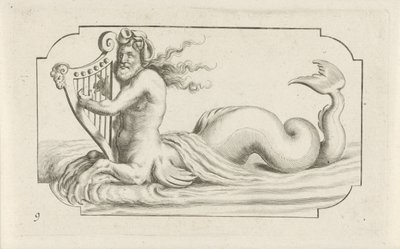 特莱顿弹奏竖琴
Nouveau Livre des Dieux et Deeßes De la Marine Bouckje of Sea Gods and Goddesses（丛书名） 作者 亨德里克·德凯泽 (I)