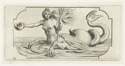 手持海神三叉戟的女性形象
Nouveau Livre des Dieux et Deeßes De la Marine Bouckje of Sea Gods and Goddesses（系列名称） 作者 亨德里克·德凯泽 (I)