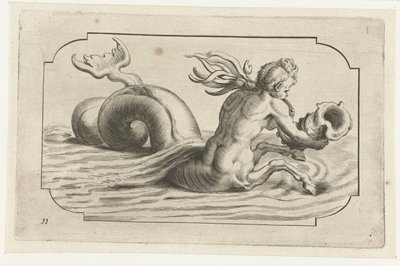 具有男性化上半身的海马 Nouveau Livre des Dieux et Deeßes De la Marine Bouckje van Sea Gods and Goddesses（系列标题） 作者 亨德里克·德凯泽 (I)