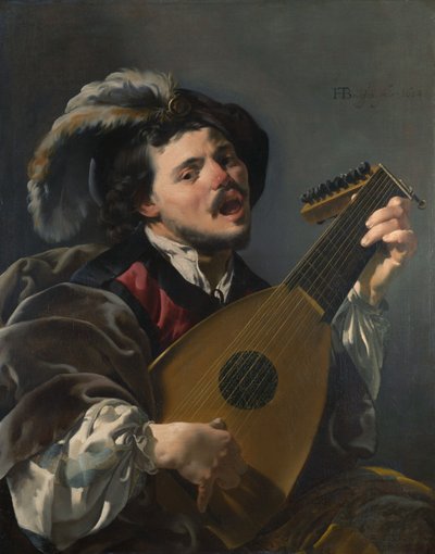 荷兰语：Zingende lute spelen man 一个人在弹琵琶 作者 亨德里克·布鲁格