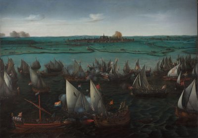 荷兰和西班牙船只在哈勒默默尔河上的战斗
1573 年 5 月 26 日荷兰和西班牙船只在哈勒米尔河上的战斗 作者 亨德里克·科内利斯。房间
