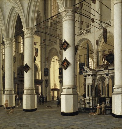 Interieur de la nouvelle eglise de Delft - Interior of Nieuwe Kerk, Delft, by Vliet, Hendrick Cornelisz. van (1611-1675). Oil on wood. Dimension : 41x39 cm. Nationalmuseum Stockholm 作者 亨德里克·科尼利斯（Hendrik Cornelisz）。范弗利特