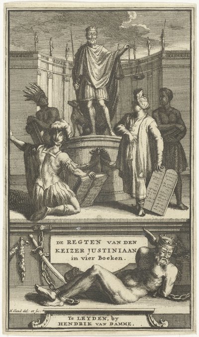 De regten van den keizer Justiniaan 的扉页，莱顿，1705 年
REGTEN van den KEIZER JUSTINIAAN in vier boeken（物上标题） 作者 亨利克·伊兰特