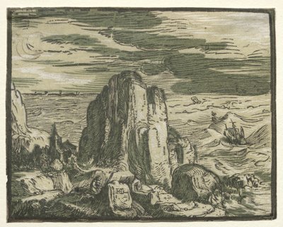 从一组4个景观中：悬崖峭壁。 作者 亨德里克·古尔齐乌斯（Hendrik Goltzius）
