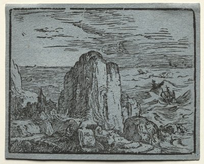 从一组4个景观中：海边的4号悬崖。 作者 亨德里克·古尔齐乌斯（Hendrik Goltzius）