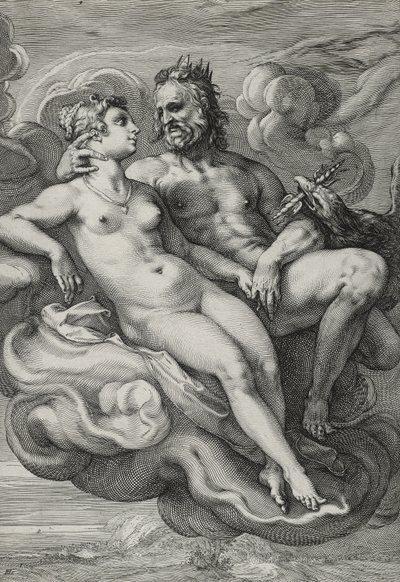 木星和朱诺，1593-94（在纸上雕刻） 作者 亨德里克·古尔齐乌斯（Hendrik Goltzius）