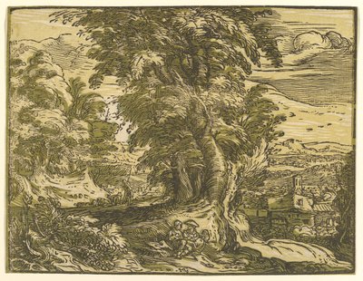 有坐着的夫妇的风景，1595年后。 作者 亨德里克·古尔齐乌斯（Hendrik Goltzius）